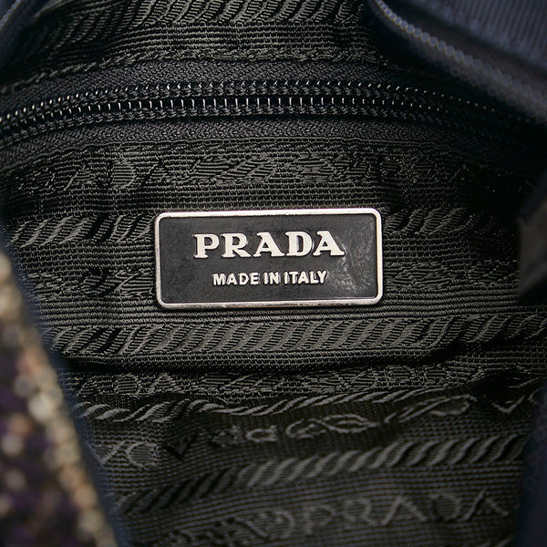 プラダ ミニハンドバッグ ハンドバッグ ネイビー ツイード レザー レディース PRADA 【中古】
