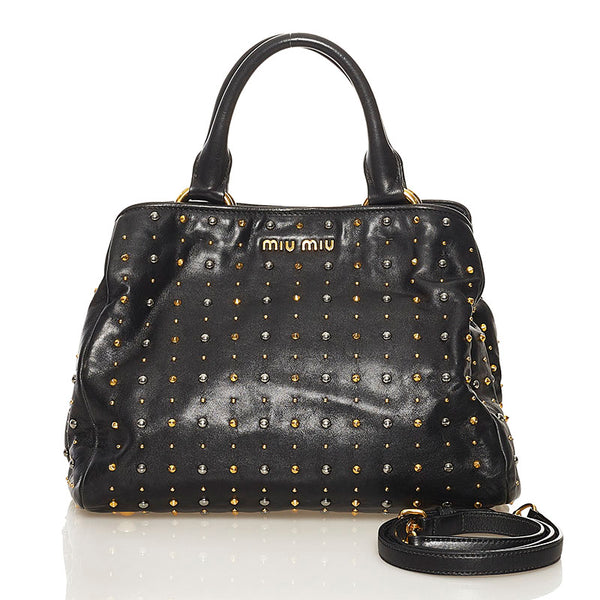 ミュウミュウ スタッズ ハンドバッグ ショルダーバッグ 2WAY ブラック レザー レディース MIUMIU 【中古】