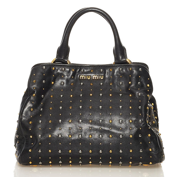 ミュウミュウ スタッズ ハンドバッグ ショルダーバッグ 2WAY ブラック レザー レディース MIUMIU 【中古】