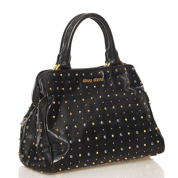 ミュウミュウ スタッズ ハンドバッグ ショルダーバッグ 2WAY ブラック レザー レディース MIUMIU 【中古】