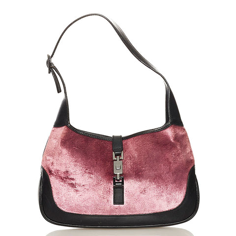グッチ ジャッキー ワンショルダーバッグ 001 3735 ピンク ブラック ベロア レザー レディース GUCCI 【中古】