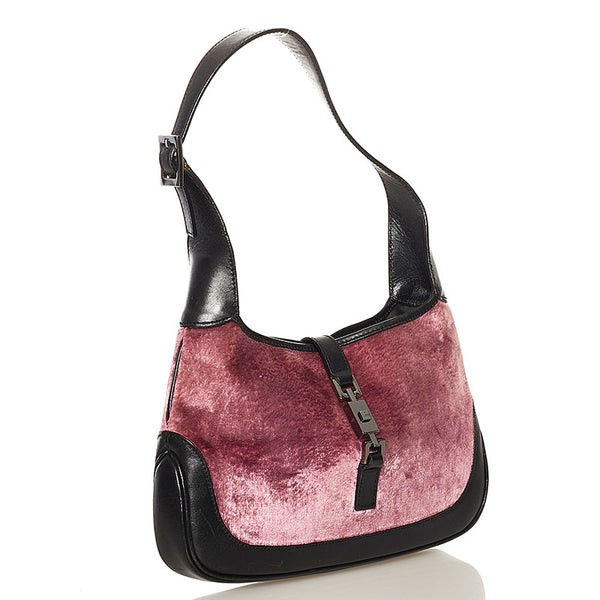 グッチ ジャッキー ワンショルダーバッグ 001 3735 ピンク ブラック ベロア レザー レディース GUCCI 【中古】