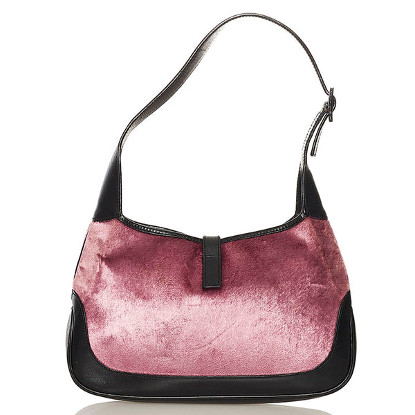 グッチ ジャッキー ワンショルダーバッグ 001 3735 ピンク ブラック ベロア レザー レディース GUCCI 【中古】