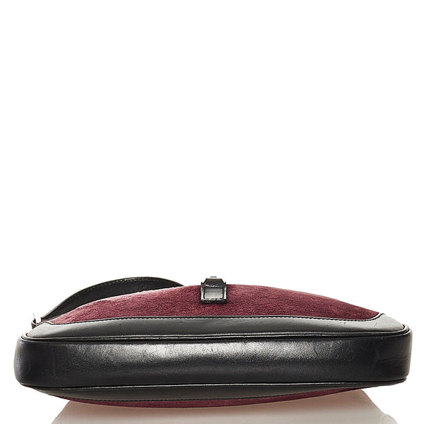 グッチ ジャッキー ワンショルダーバッグ 001 3735 ピンク ブラック ベロア レザー レディース GUCCI 【中古】