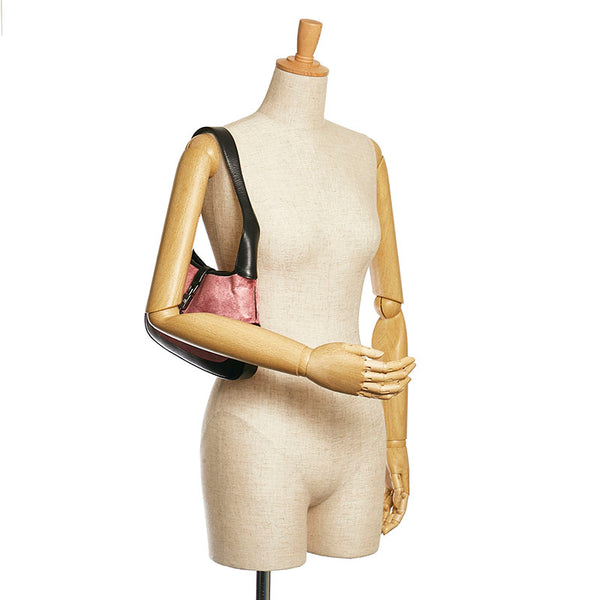 グッチ ジャッキー ワンショルダーバッグ 001 3735 ピンク ブラック ベロア レザー レディース GUCCI 【中古】