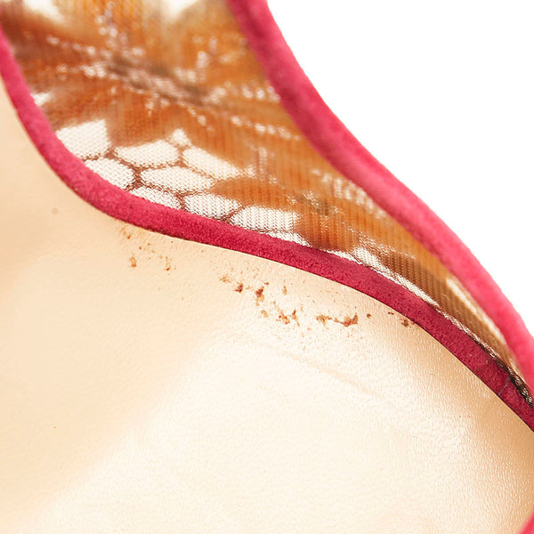 クリスチャンルブタン チュール レース 花柄 オープントゥ ピンヒール パンプス ピンク ブルー スウェード レディース Christian Louboutin 【中古】