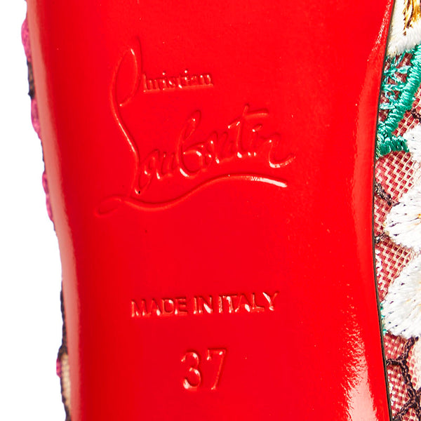 クリスチャンルブタン チュール レース 花柄 オープントゥ ピンヒール パンプス ピンク ブルー スウェード レディース Christian Louboutin 【中古】