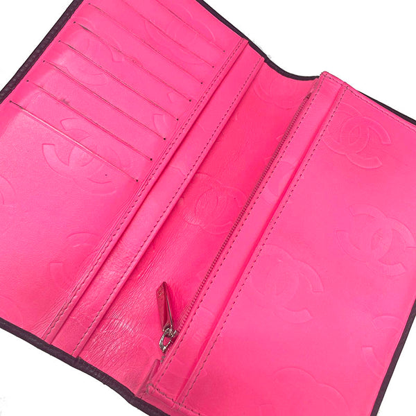 シャネル カンボンライン 長財布 ブラック ラムスキン エナメル レディース CHANEL 【中古】