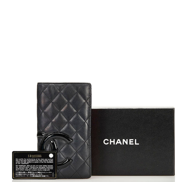シャネル カンボンライン 長財布 ブラック ラムスキン エナメル レディース CHANEL 【中古】