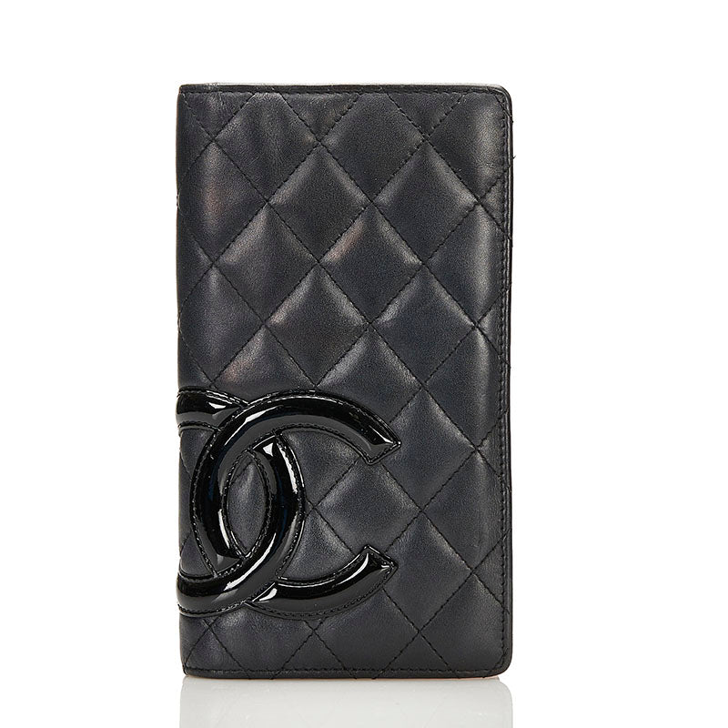 シャネル カンボンライン 長財布 ブラック ラムスキン エナメル レディース CHANEL 【中古】