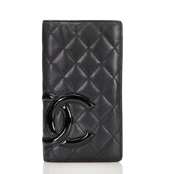 シャネル カンボンライン 長財布 ブラック ラムスキン エナメル レディース CHANEL 【中古】