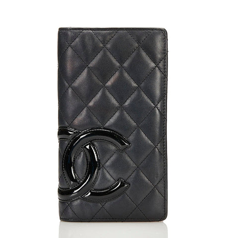 シャネル カンボンライン 長財布 ブラック ラムスキン エナメル レディース CHANEL 【中古】