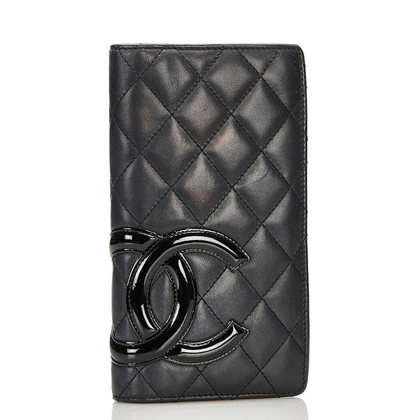 シャネル カンボンライン 長財布 ブラック ラムスキン エナメル レディース CHANEL 【中古】