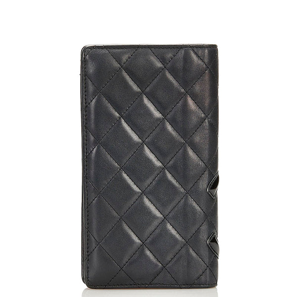 シャネル カンボンライン 長財布 ブラック ラムスキン エナメル レディース CHANEL 【中古】