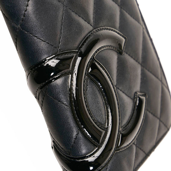 シャネル カンボンライン 長財布 ブラック ラムスキン エナメル レディース CHANEL 【中古】