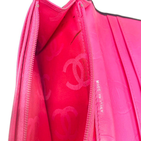 シャネル カンボンライン 長財布 ブラック ラムスキン エナメル レディース CHANEL 【中古】