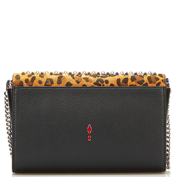 クリスチャンルブタン レオパード 豹 スタッズ チェーン ショルダーバッグ クラッチバッグ 2WAY イエロー ブラック レッド スウェード レザー レディース Christian Louboutin 【中古】