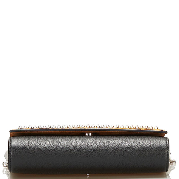 クリスチャンルブタン レオパード 豹 スタッズ チェーン ショルダーバッグ クラッチバッグ 2WAY イエロー ブラック レッド スウェード レザー レディース Christian Louboutin 【中古】