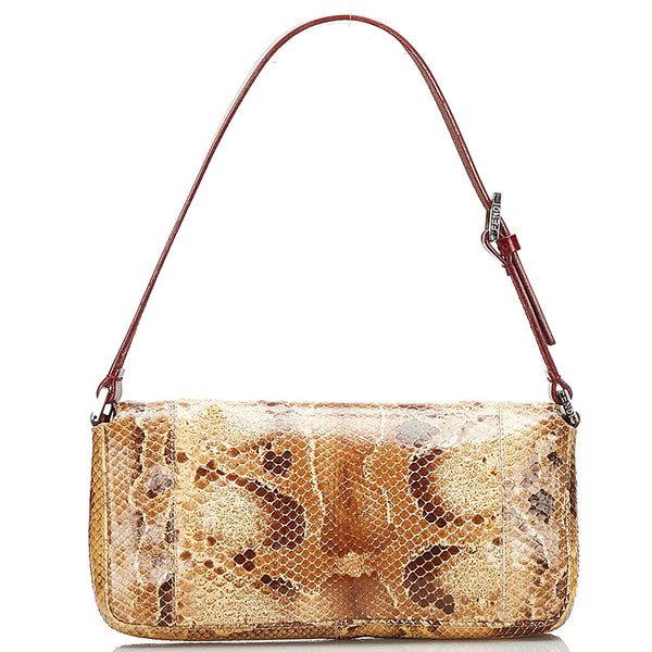 フェンディ パイソン 蛇 マンマバケット ハンドバッグ ワンショルダーバッグ ベージュ ワインレッド レザー レディース FENDI 【中古】
