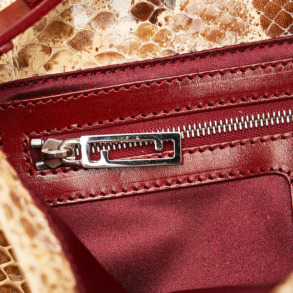 フェンディ パイソン 蛇 マンマバケット ハンドバッグ ワンショルダーバッグ ベージュ ワインレッド レザー レディース FENDI 【中古】