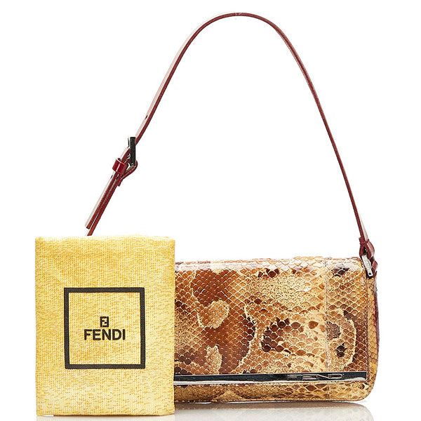 フェンディ パイソン 蛇 マンマバケット ハンドバッグ ワンショルダーバッグ ベージュ ワインレッド レザー レディース FENDI 【中古】