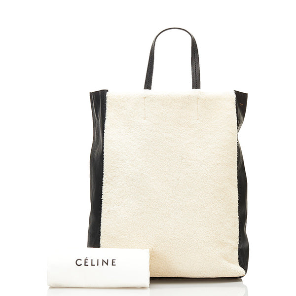 セリーヌ ホリゾンタルカバ ハンドバッグ ホワイト ブラック レザー ボア レディース CELINE 【中古】