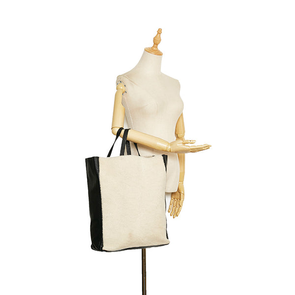 セリーヌ ホリゾンタルカバ ハンドバッグ ホワイト ブラック レザー ボア レディース CELINE 【中古】