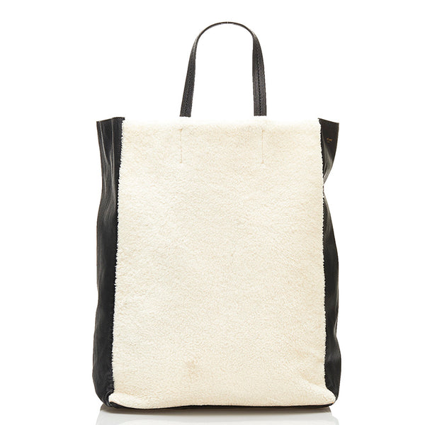 セリーヌ ホリゾンタルカバ ハンドバッグ ホワイト ブラック レザー ボア レディース CELINE 【中古】