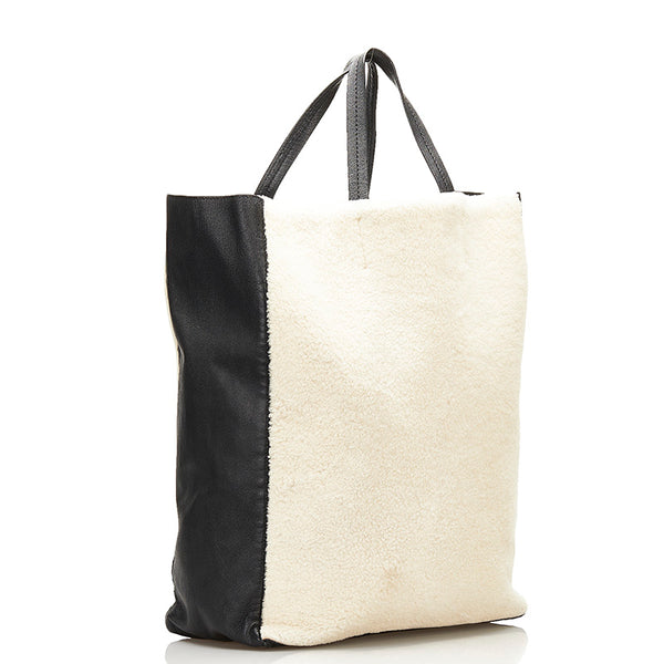 セリーヌ ホリゾンタルカバ ハンドバッグ ホワイト ブラック レザー ボア レディース CELINE 【中古】