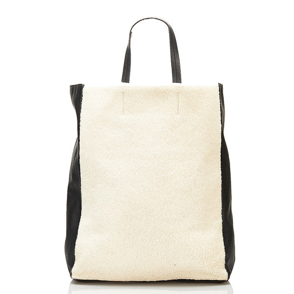 セリーヌ ホリゾンタルカバ ハンドバッグ ホワイト ブラック レザー ボア レディース CELINE 【中古】