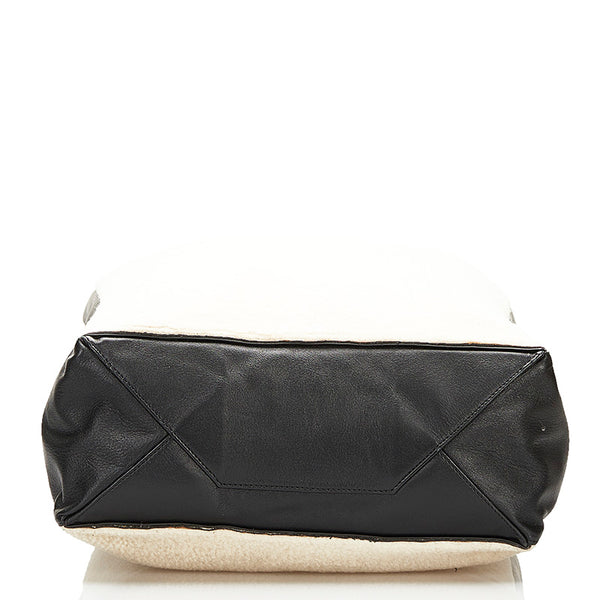 セリーヌ ホリゾンタルカバ ハンドバッグ ホワイト ブラック レザー ボア レディース CELINE 【中古】