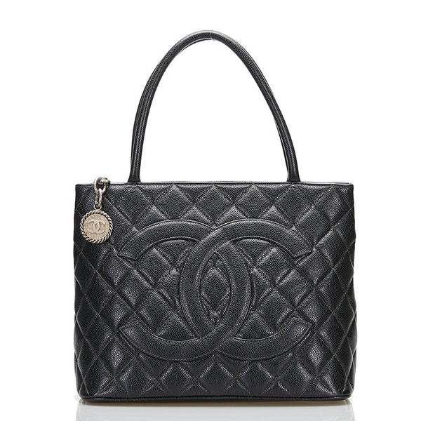シャネル マトラッセ ココマーク 復刻トート ハンドバッグ トートバッグ ブラック シルバー キャビアスキン レディース CHANEL 【中古】
