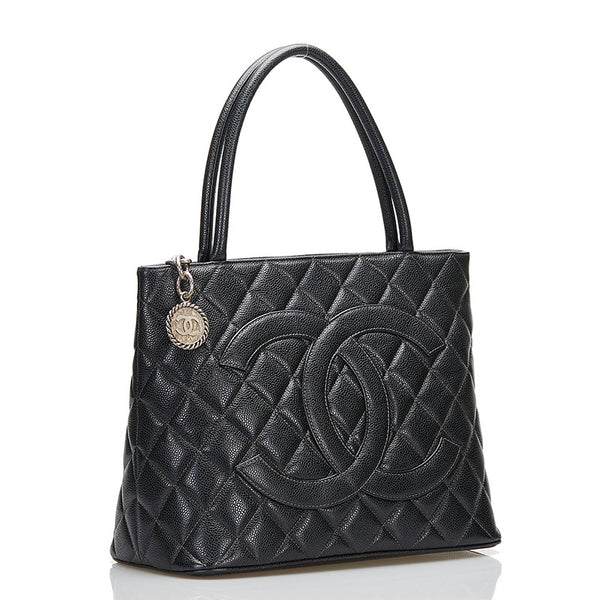 シャネル マトラッセ ココマーク 復刻トート ハンドバッグ トートバッグ ブラック シルバー キャビアスキン レディース CHANEL 【中古】