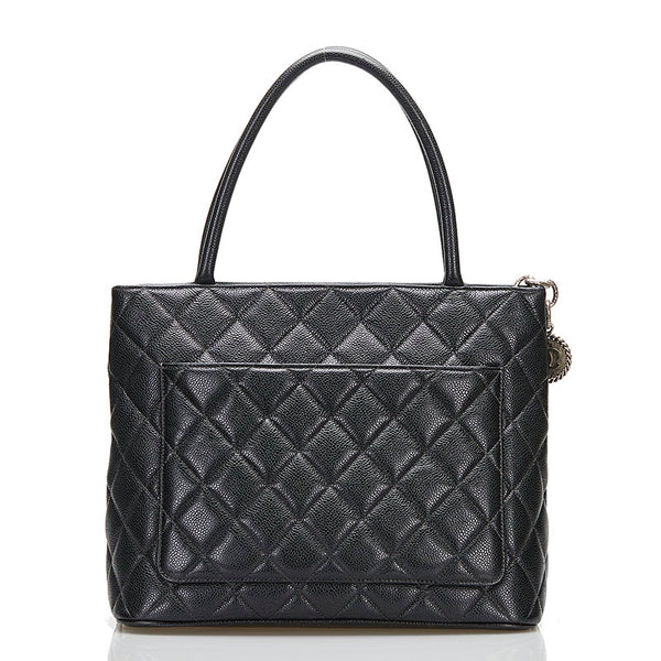 シャネル マトラッセ ココマーク 復刻トート ハンドバッグ トートバッグ ブラック シルバー キャビアスキン レディース CHANEL 【中古】