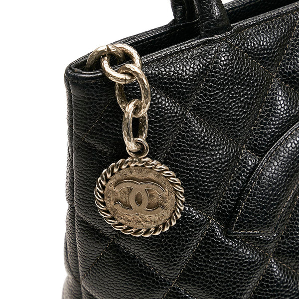 シャネル マトラッセ ココマーク 復刻トート ハンドバッグ トートバッグ ブラック シルバー キャビアスキン レディース CHANEL 【中古】