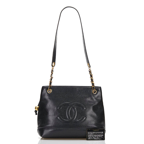 シャネル ココマーク チェーン トートバッグ ショルダーバッグ ブラック ゴールド キャビアスキン レディース CHANEL 【中古】