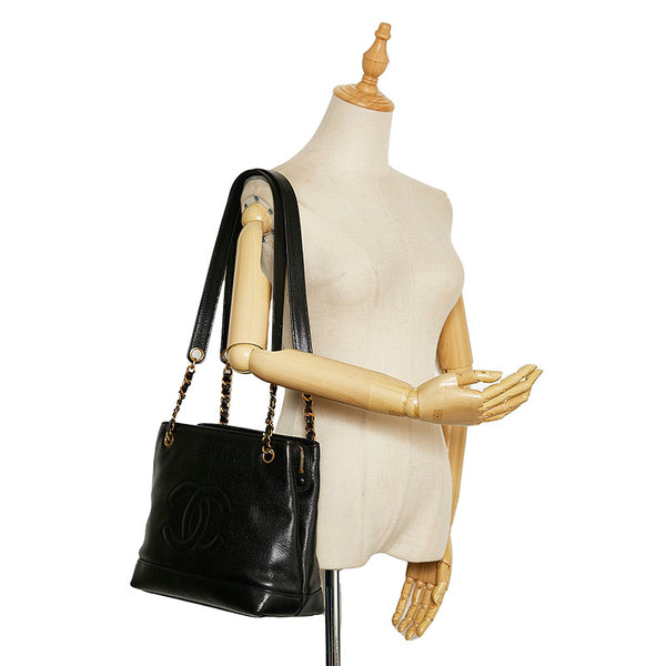 シャネル ココマーク チェーン トートバッグ ショルダーバッグ ブラック ゴールド キャビアスキン レディース CHANEL 【中古】