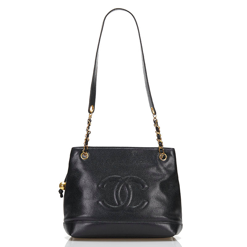 シャネル ココマーク チェーン トートバッグ ショルダーバッグ ブラック ゴールド キャビアスキン レディース CHANEL 【中古】