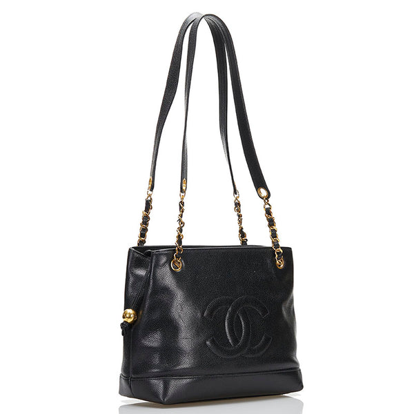 シャネル ココマーク チェーン トートバッグ ショルダーバッグ ブラック ゴールド キャビアスキン レディース CHANEL 【中古】