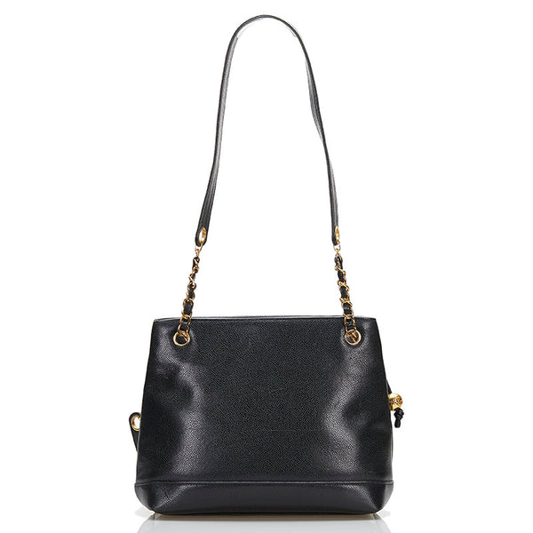 シャネル ココマーク チェーン トートバッグ ショルダーバッグ ブラック ゴールド キャビアスキン レディース CHANEL 【中古】