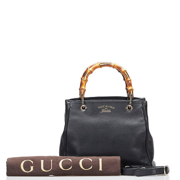 グッチ バンブー スモール ショッパー ハンドバッグ ショルダーバッグ 2WAY 336032 ブラック レザー レディース GUCCI 【中古】