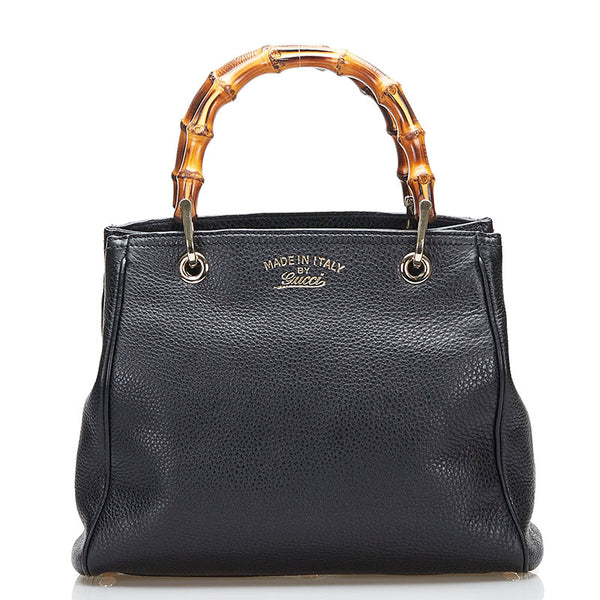 グッチ バンブー スモール ショッパー ハンドバッグ ショルダーバッグ 2WAY 336032 ブラック レザー レディース GUCCI 【中古】
