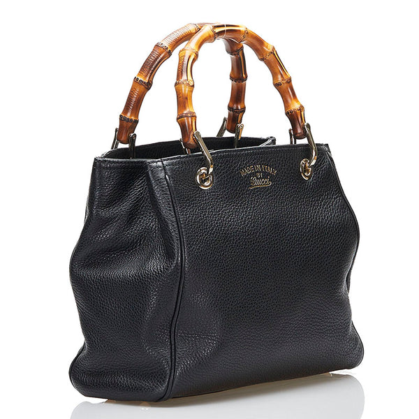 グッチ バンブー スモール ショッパー ハンドバッグ ショルダーバッグ 2WAY 336032 ブラック レザー レディース GUCCI 【中古】
