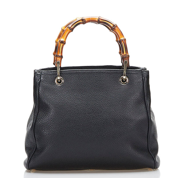 グッチ バンブー スモール ショッパー ハンドバッグ ショルダーバッグ 2WAY 336032 ブラック レザー レディース GUCCI 【中古】