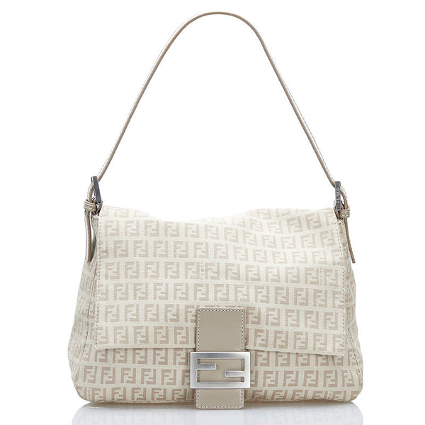 フェンディ ズッキーノ マンマバケット ショルダーバッグ 8BR001 アイボリー ベージュ  キャンバス レザー レディース FENDI 【中古】