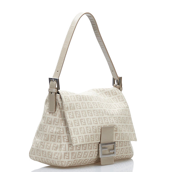 フェンディ ズッキーノ マンマバケット ショルダーバッグ 8BR001 アイボリー ベージュ  キャンバス レザー レディース FENDI 【中古】