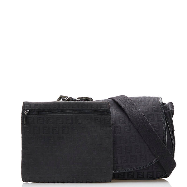 フェンディ ズッキーノ 斜め掛け ショルダーバッグ 8BR320 ブラック キャンバス レザー レディース FENDI 【中古】