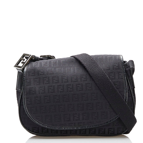 フェンディ ズッキーノ 斜め掛け ショルダーバッグ 8BR320 ブラック キャンバス レザー レディース FENDI 【中古】
