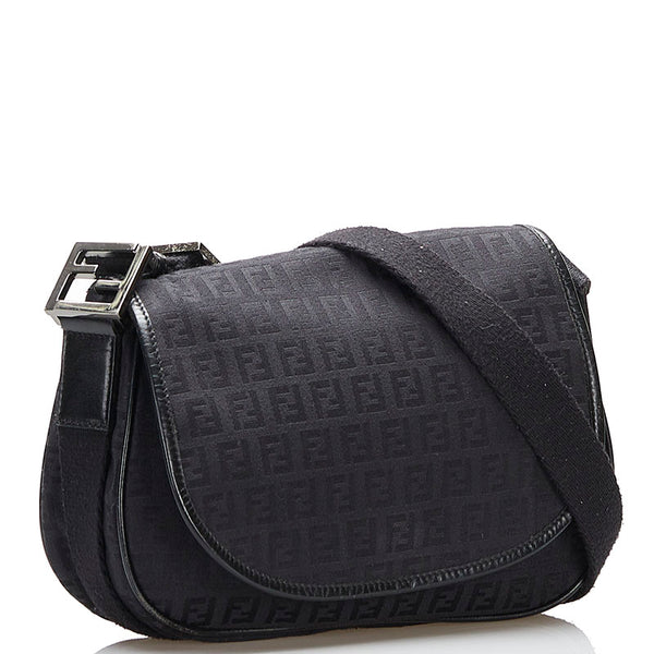フェンディ ズッキーノ 斜め掛け ショルダーバッグ 8BR320 ブラック キャンバス レザー レディース FENDI 【中古】
