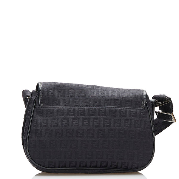 フェンディ ズッキーノ 斜め掛け ショルダーバッグ 8BR320 ブラック キャンバス レザー レディース FENDI 【中古】